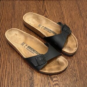 Birkenstock Women's Madrid Birko-Flor Black Leather Sandals - Size 41